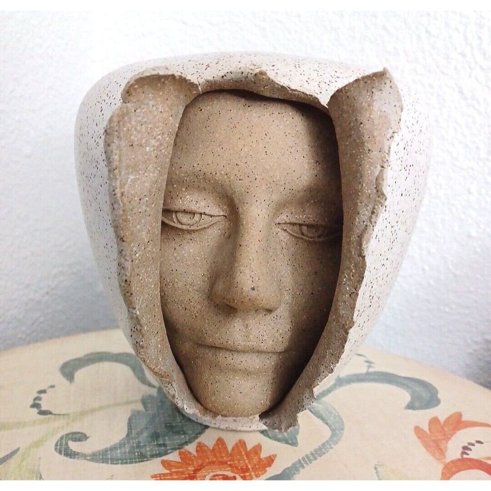 Mid Century Signed Emerging Face Art Pottery Vase by S. Porter Circa early 1970' - Picture 2 of 14